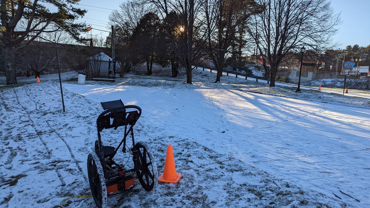 Ground-penetrating radar in the snow, Weirs Beach, NH